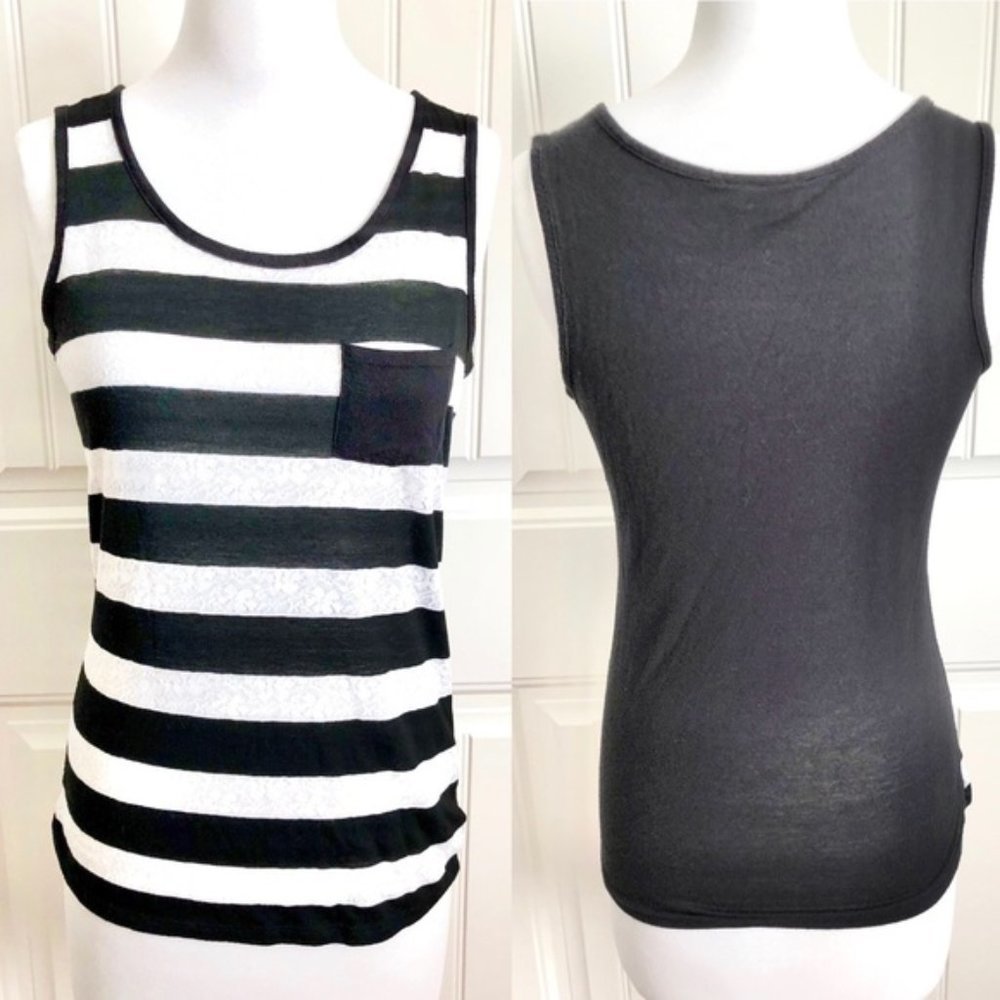 Allen B Schwartz Striped Lace Jersey Tank Top ABS